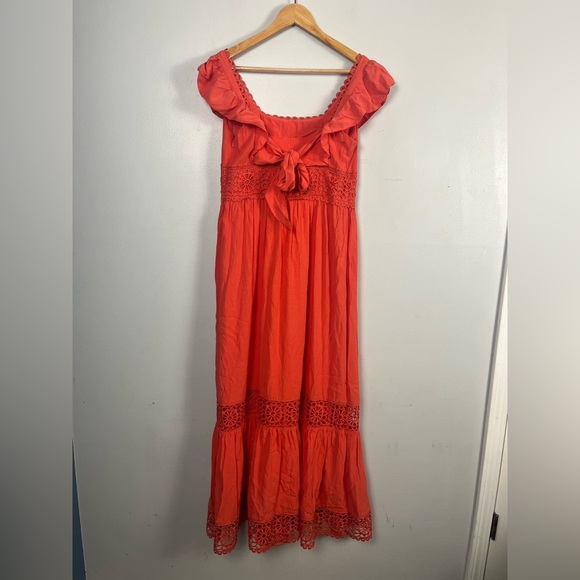 Fat Face Coral Pink Hibiscus Lace Maxi Dress size 4 copper & black - Picture 8 of 11